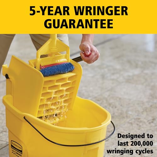 Rubbermaid Commercial Products WaveBrake 35 Qt. Side-Press Mop Bucket and Wringer Combo on Wheels Yellow for Professional/Industrial/Business Heavy-Duty Floor Cleaning/Mopping - size: 35 Qt.