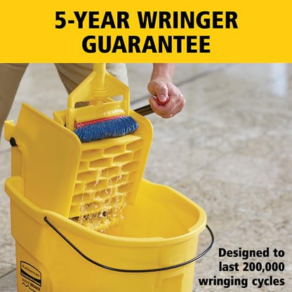 Rubbermaid Commercial Products WaveBrake 35 Qt. Side-Press Mop Bucket and Wringer Combo on Wheels Yellow for Professional/Industrial/Business Heavy-Duty Floor Cleaning/Mopping - size: 35 Qt.