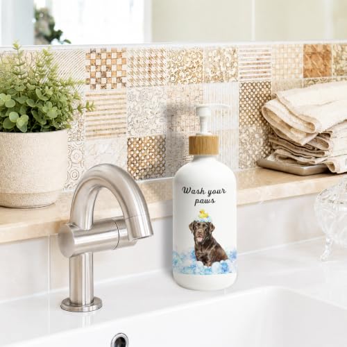 Chocolate Labrador Gifts Glass Soap Dispenser with Pump - color: Chocolate Labrador