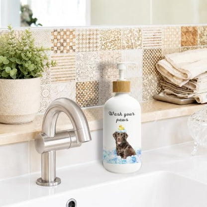 Chocolate Labrador Gifts Glass Soap Dispenser with Pump - color: Chocolate Labrador