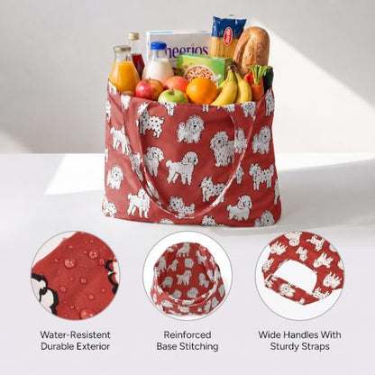 Stelle Lightweight Reusable Grocery Bag with Handles Ripstop Nylon Foldable Tote Shopping Bags for Travel and Groceries - color: Charlie Pals | Maroon