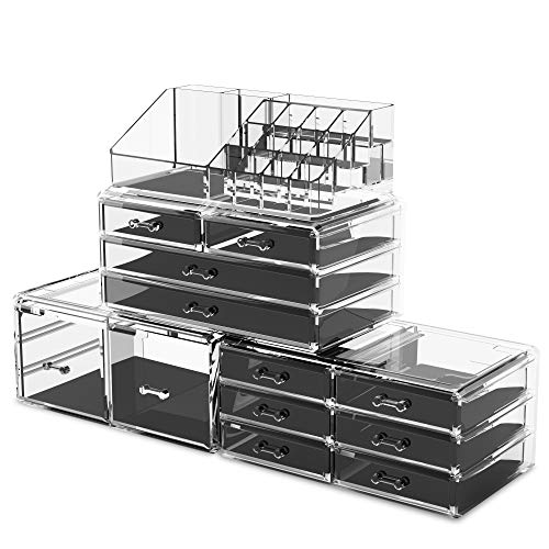 Readaeer Makeup Cosmetic Organizer Storage Drawers Display Boxes Case with 12 Drawers(Clear) - color: Clear