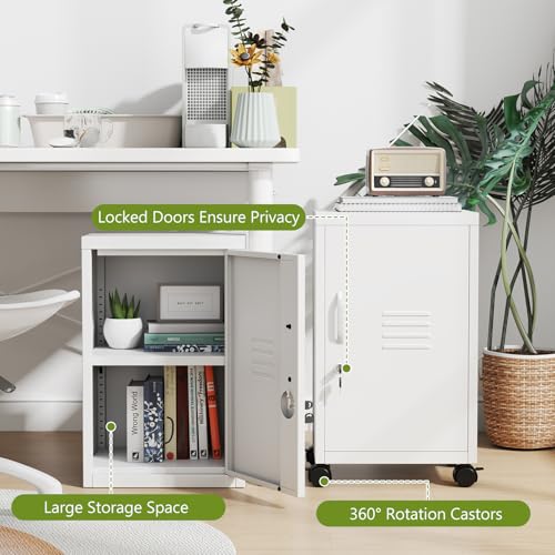 pozdeg 24.4" H White Lockable Rolling Metal Storage Locker - color: White, size: 11.8"D x 13.8"W x 24.4"H