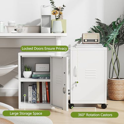pozdeg 24.4" H White Lockable Rolling Metal Storage Locker - color: White, size: 11.8"D x 13.8"W x 24.4"H