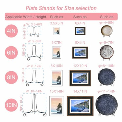 HENABLE 8PCS Premium Black Iron Plate Stands for Display 4 Inch, Decorative Solid Metal Plate Holders for Displaying, Mini Easel, Frame, Book, Card, Plaque, Bowl, Picture Stands for Display - size: 8PCS 4IN