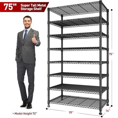 REIBII 8 Tier Metal Shelving, Adjustable & 75" H Space Saving, for Kitchen - size: 【8 Tier】75"H X 35"W X 14"D