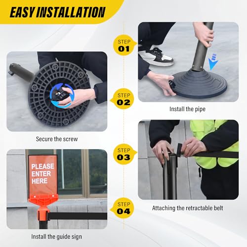 STARSIGNS 6 Pack Crowd Control Barriers - Weighted Base Stanchions with 10 Feet Retractable Belts Black Stanchion Posts Set for Retail, Banks, Public Spaces - color: Black- 6 Packs