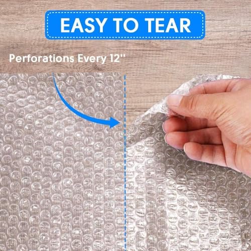 Dasen Bubble Cushioning Wrap Rolls for Packing Moving, 12 Inch x 72 Feet Total Perforated Every 12" Easy Tear Durable Air Bubble Roll for Shipping Packaging Materials Supplies (White)