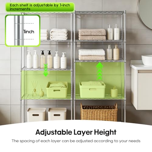 BestOffice | 5-Tier Wire Shelf | 14" x 24" x 60" | Chrome - color: Chrome, size: 14"D x 24"W x 60"H（Adjustable）