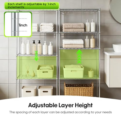 BestOffice | 5-Tier Wire Shelf | 14" x 24" x 60" | Chrome - color: Chrome, size: 14"D x 24"W x 60"H（Adjustable）