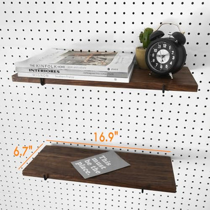 Wood Pegboard Shelves with Brackets 2 Pack Peg Board Wall Storage (Brown) - color: Brown