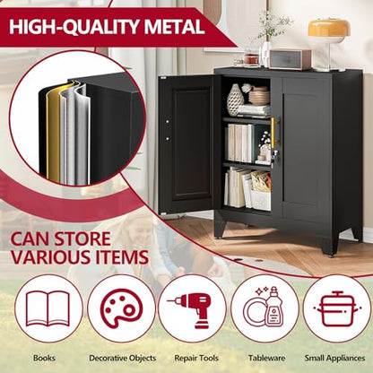 Black Metal Storage Cabinet, 36" Steel Locking Cabinets - color: Black, size: 13.78"D x 27.56"W x 35.83"H