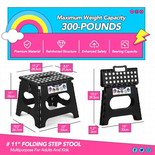 Delxo Folding Step Stool 11 Inch,300 Lbs Step Stool for Kids & Adults Black - color: Black, size: 11 Inch