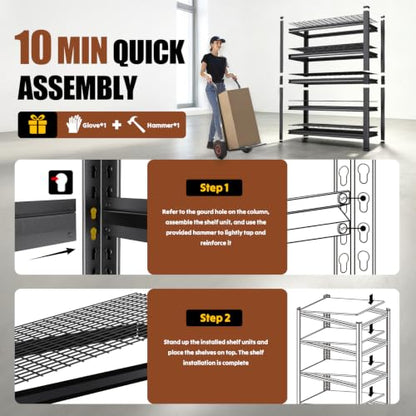 71''H Storage Shelves, Garage Shelving,Adjustable Heavy Duty Shelving Unit,5T Tall Garage Shelves，Metal Standing Shelf Units,Utility Rack For Kitchen Warehouse Industrial Basement 71*35*16 - size: 71''H*35''W*16''D