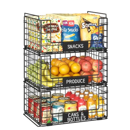 JKsmart 3 Pack XXL Stackable Wire Baskets, Pantry Organizers and Storage - size: XXL-16.34"x12.01"x23.61"