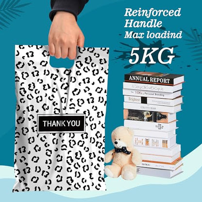 JinRuiKJ Poly Mailers with Handle 10x13 Inch 25 Pcs, Easy to Carry Packaging Bags for Small Business, Thank You Shipping Bags with Self Adhesive Strip, Tearproof and Waterproof - Black leopard - color: Black leopard print and thank you, size: 10*13inch 25