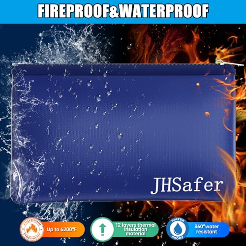 6400℉ Fireproof Money Bags with Zipper,Cash Safe Pouch,11''x6.3'' - color: Blue