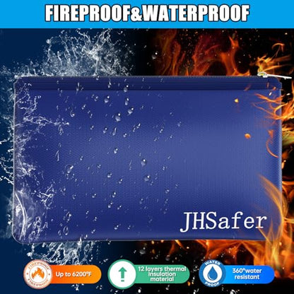 6400℉ Fireproof Money Bags with Zipper,Cash Safe Pouch,11''x6.3'' - color: Blue