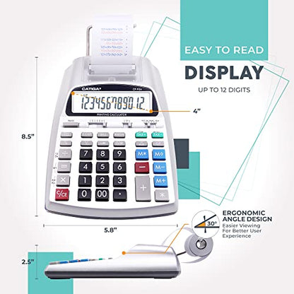 CATIGA Printing Calculator with Tape Print Out - 10 Key Adding Machine with Paper Roll, Desktop Electric Calculator for Accounting, Business, Finance, Home Office Use CP90A - color: 3) Silver Pro