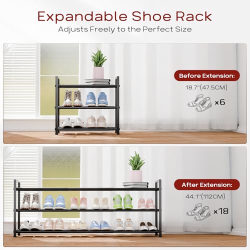 Bumusty 3 Tier Long Expandable Shoe Rack for Closet, Black - color: Black, size: 3-tier