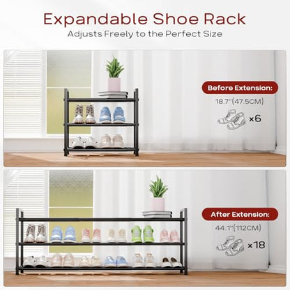 Bumusty 3 Tier Long Expandable Shoe Rack for Closet, Black - color: Black, size: 3-tier