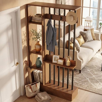Tribesigns Wall Room Divider with Shelves, 71" Freestanding Room Divider - color: Brown