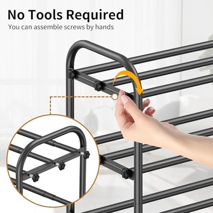 Hleelomi 4-Tier Metal Expandable Shoe Rack for Closet and Entryway, Black - color: Black, size: 4-Tier
