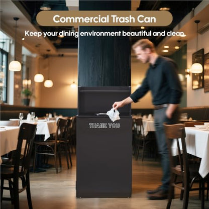 Restaurant Trash Can Cabinet, Commercial Trash Cans 32 Gallon Wooden Trash Can and Garbage Receptacle with Tray Holder, Door, Large Trash Bin for Restaurant, Cafeteria, Kitchen, Office, School, Black - color: Black