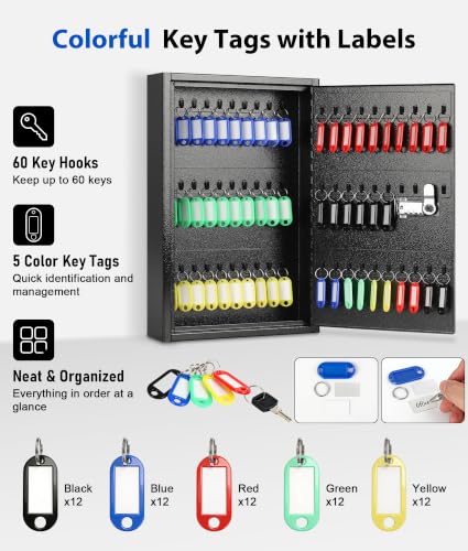 KYODOLED Key Box, 60-Key Lock Box with Combination Lock, Wall Mount, Black - color: Black-04