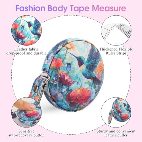 Retractable Mini Leather Tape Measure, Auto Retract Hummingbird - color: Hummingbird