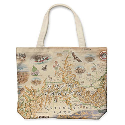 Xplorer Maps Canvas Tote Bag with Handles, Cloth Grocery Shopping Bag, Reusable & Eco-friendly Bag, 100% Cotton, Washable - color: Grand Canyon National Park
