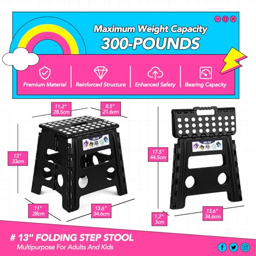 Delxo Folding Step Stool 13 inch 2 Pack,300 Lbs Step Stool for Kids&Adults - color: Black, size: 13 Inch-2 Pack