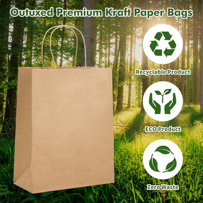 OUTUXED 150pcs Brown Paper Bags, 8x4x10 Kraft Paper Gift Bags with Handles - color: Brown 8x4x10in, size: 1 Count (Pack of 150)