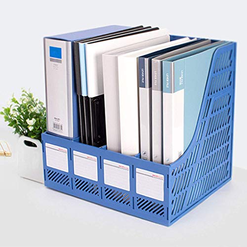 SAYEEC Sturdy Magazine Organizer Folder Desktop 4 Compartment File Holders Plastic Frames File Dividers Document Cabinet Rack Storage Box for Office Home School Blue - color: Blue