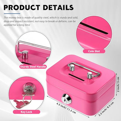 Tandefio 12 Pcs Small Money Cash Box with Lock and Slot Metal Box for Cash Steel Organizer Piggy Bank Metal Coin Bank for Adults, 4.5 x 3.3 x 2 Inch, Without Money Tray (Pink,Green) - color: Pink, Green