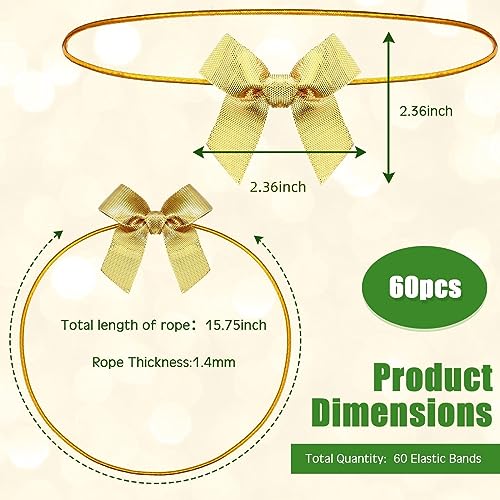 60 Pcs Elastic Bows for Gift Boxes Wrapping 15.74 Inches - color: Gold