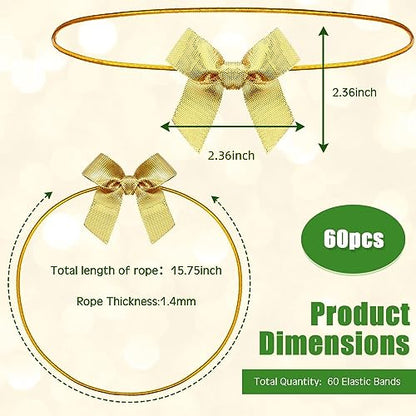 60 Pcs Elastic Bows for Gift Boxes Wrapping 15.74 Inches - color: Gold