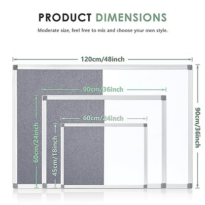 SWANCROWN Bulletin Board White Board Combo, 24 x 18 in, Aluminum Frame - color: Grey-vertical, size: 24"W x 18"H