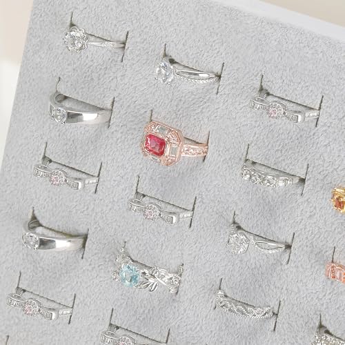 KUKUVR Velvet L-Shaped 50 Slots Ring Earring Holder Display Stand (Grey) - color: Grey