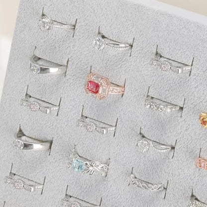 KUKUVR Velvet L-Shaped 50 Slots Ring Earring Holder Display Stand (Grey) - color: Grey