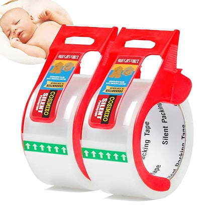 2-Pack No Noise Clear Packing Tape with Dispenser,2.7mil x 1.88" x 55Yds Heavy Duty Noiseless Packing Tape,Clear Packaging Tape for Shipping, Industrial Grade Moving Tape for Boxes COSIMIXO - color: Clear
