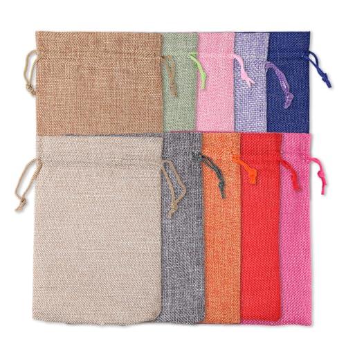 Burlap Gift Bags 5x7, 10 Pack Colorful Drawstring Pouches for Favors - color: Burlap (Pack of 10)