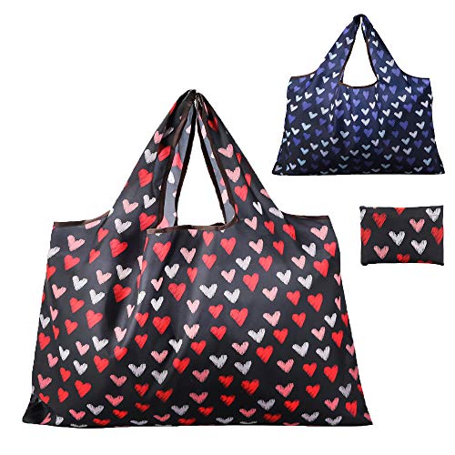 Reusable Grocery Bag, 2 Packs Large Washable - color: L-heart