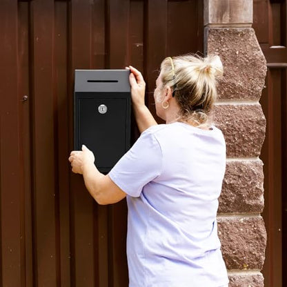 Metal Donation Box with Lock Money Cash Drop Box with Slot, Wall Mount Suggestion Box Collection Box Ballot Box for Home Office Outdoor Farm Stand, 10.2 x 5.7 x 3 in - color: Black