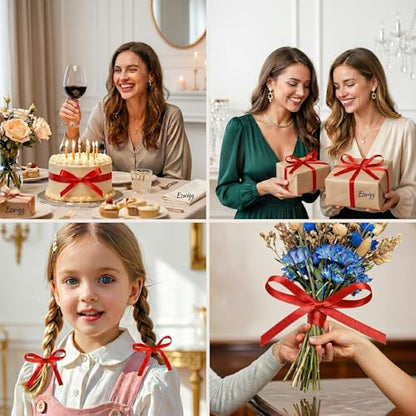 Red Ribbon 3/8 Inch 25 Yards, Smooth Continuous Ribbon for DIY Crafts, Gift Wrapping, Wedding Bows & Floral Design - color: red