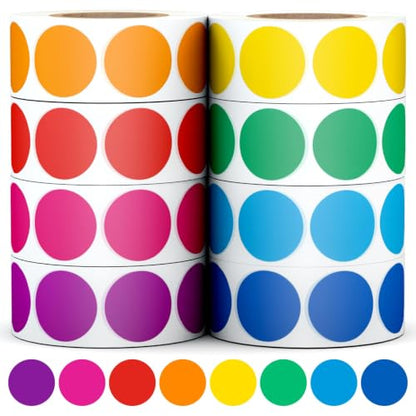 3/4" Round Color Coding Circle Dot Sticker Labels, 8 Colors - color: 8-colors