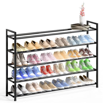 Bumusty 5 Tier Long Expandable Shoe Rack for Closet, Black - color: Black, size: 5-tier