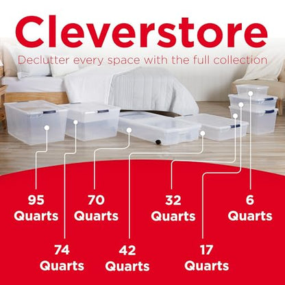 Rubbermaid Cleverstore Clear 32 Qt, 6 Pack Stackable Plastic Storage Bins with Lids, Great for Closet and Laundry Storage, Organizing in the Home - size: 32 Qt – 6 Pack