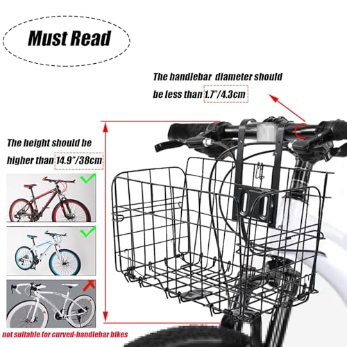 Folding Bike Front Basket Bicycle Wire Basket with Handles Easy Installation on Front Handlebar
