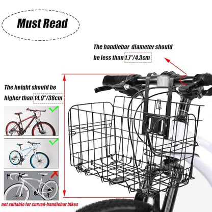 Folding Bike Front Basket Bicycle Wire Basket with Handles Easy Installation on Front Handlebar